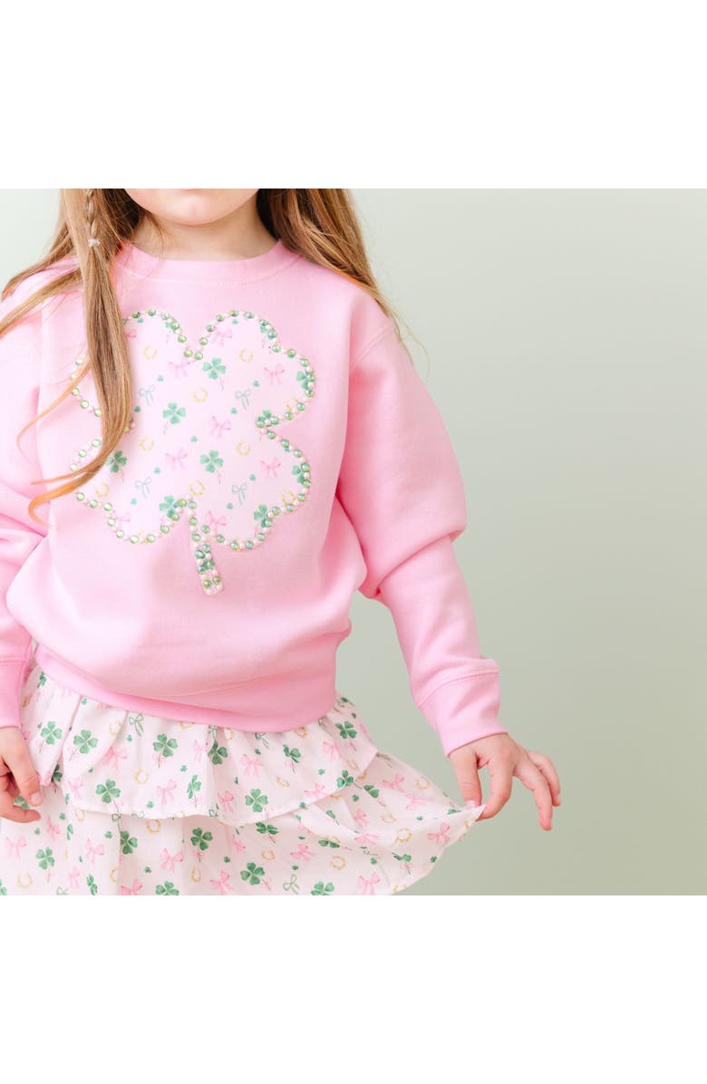 Sweet Wink Ditsy Shamrock Patch St. Patrick's Day Sweatshirt, Alternate, color, Ballet Pink