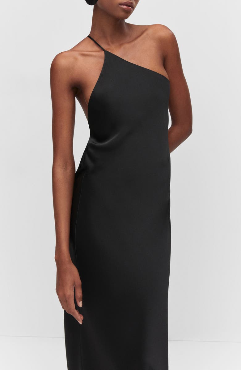 MANGO One-Shoulder Satin Slipdress, Alternate, color,