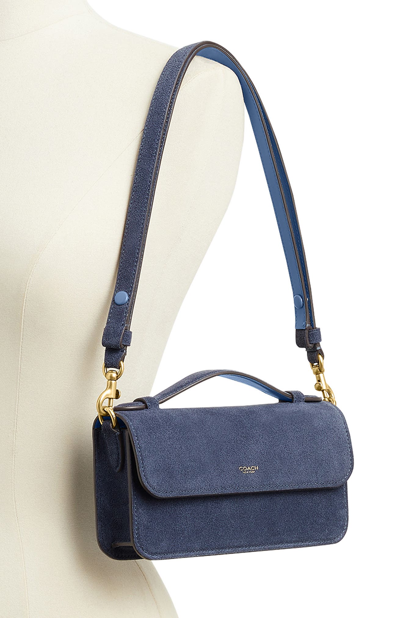 COACH Elora Suede Top Handle Bag, Alternate, color, B4/ Light Denim