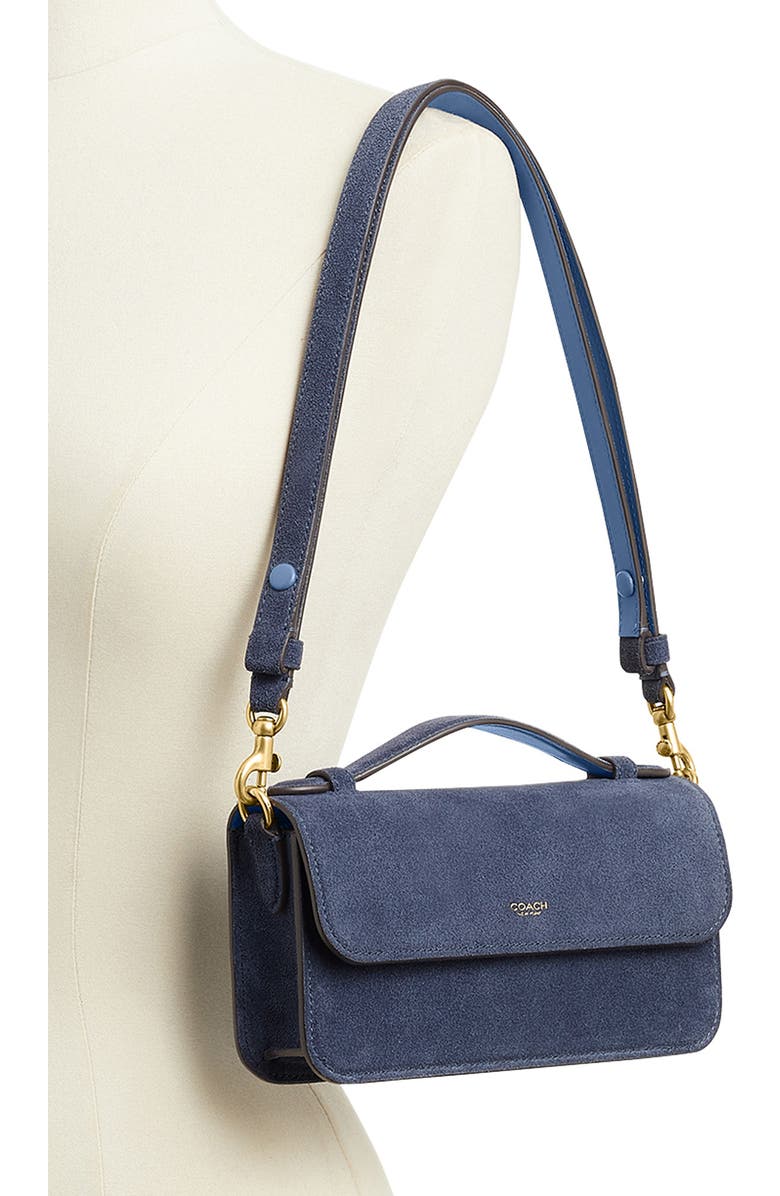 COACH Elora Suede Top Handle Bag, Alternate, color, B4/ Light Denim