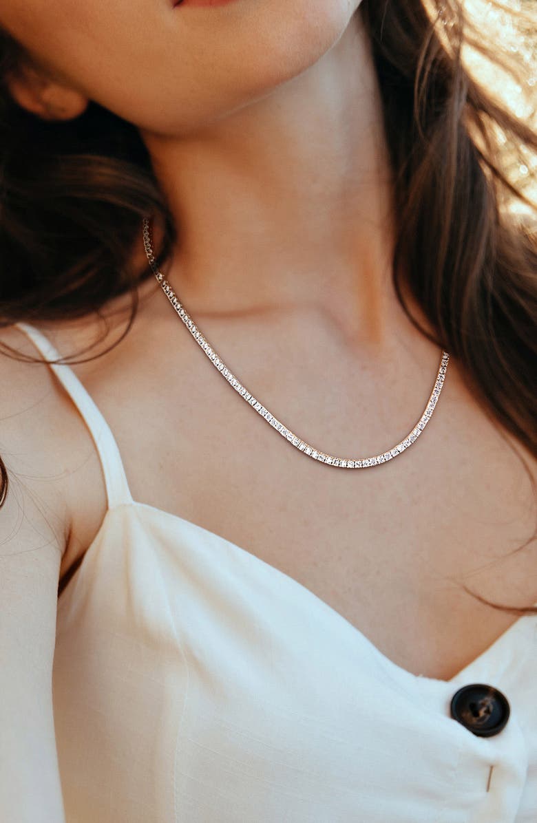 DELMAR Lab-Created White Sapphire Tennis Necklace, Alternate, color, 