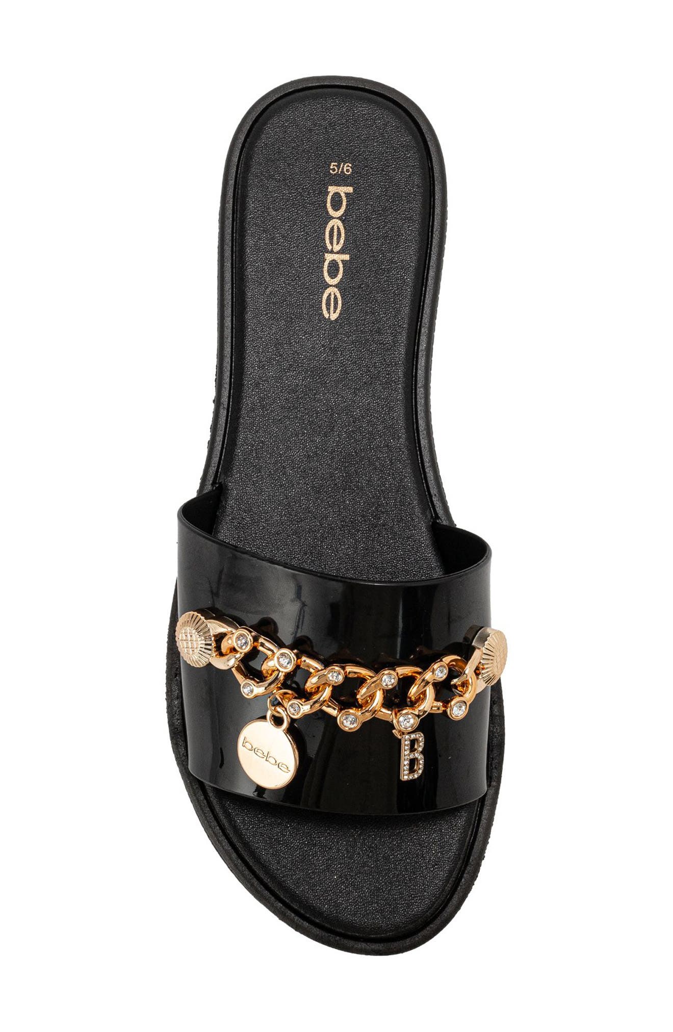 bebe Chain Charm Slide Sandal, Alternate, color, Black