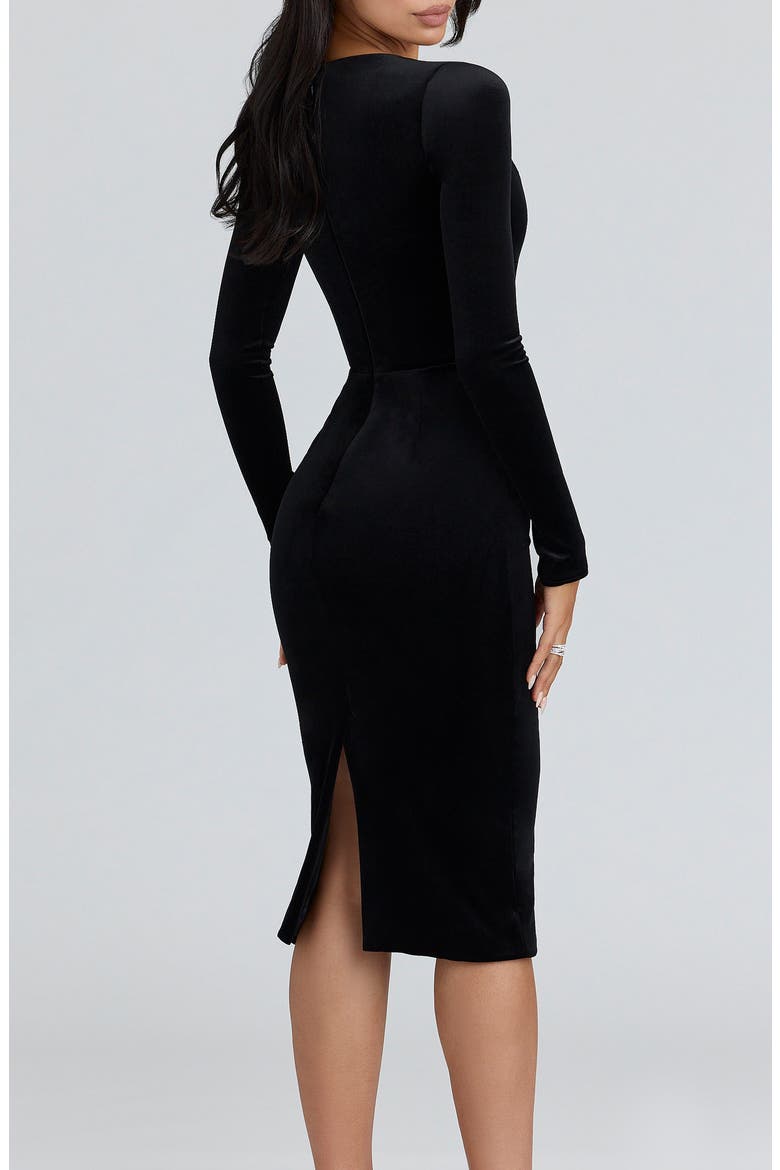 Asha Long Sleeve Velvet Dress, Alternate, color, BLACK