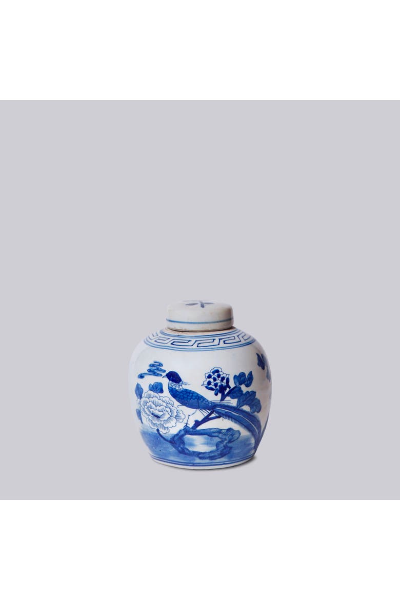 Porcelain Pheasant Lidded Round Storage Jar, Main, color, Blue + White