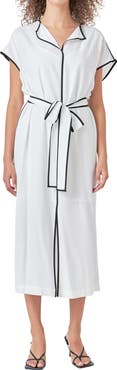 Endless Rose Contrast Binding Tie Belt Midi Dress