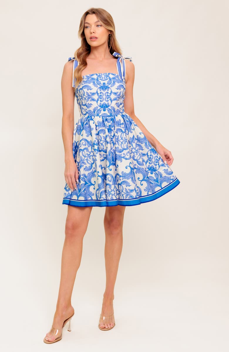 FLYING TOMATO Print Minidress, Alternate, color, Ivory Blue