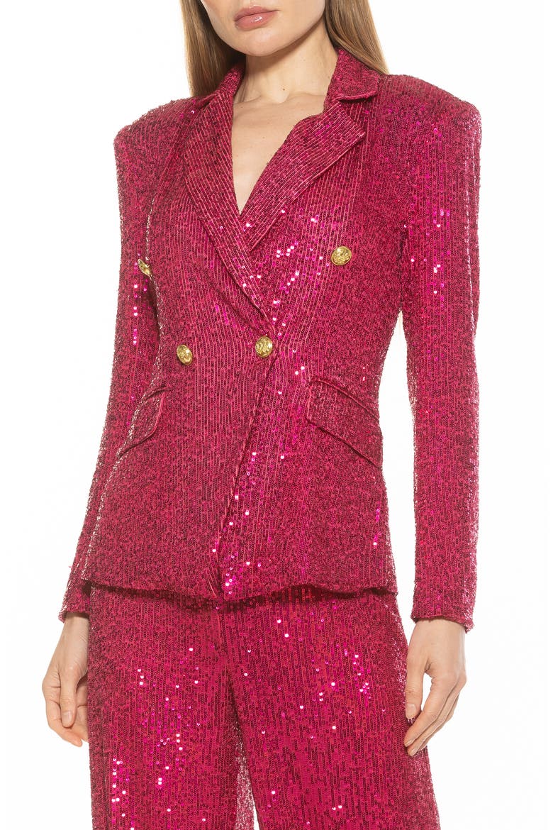 Abbi Longline Double Breasted Sequin Blazer, Main, color, HOT PINK