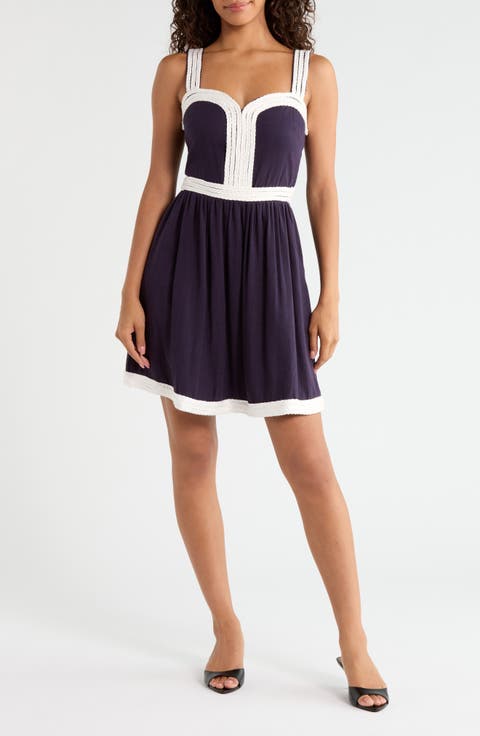 Diamy Contrast Braided Trim Minidress