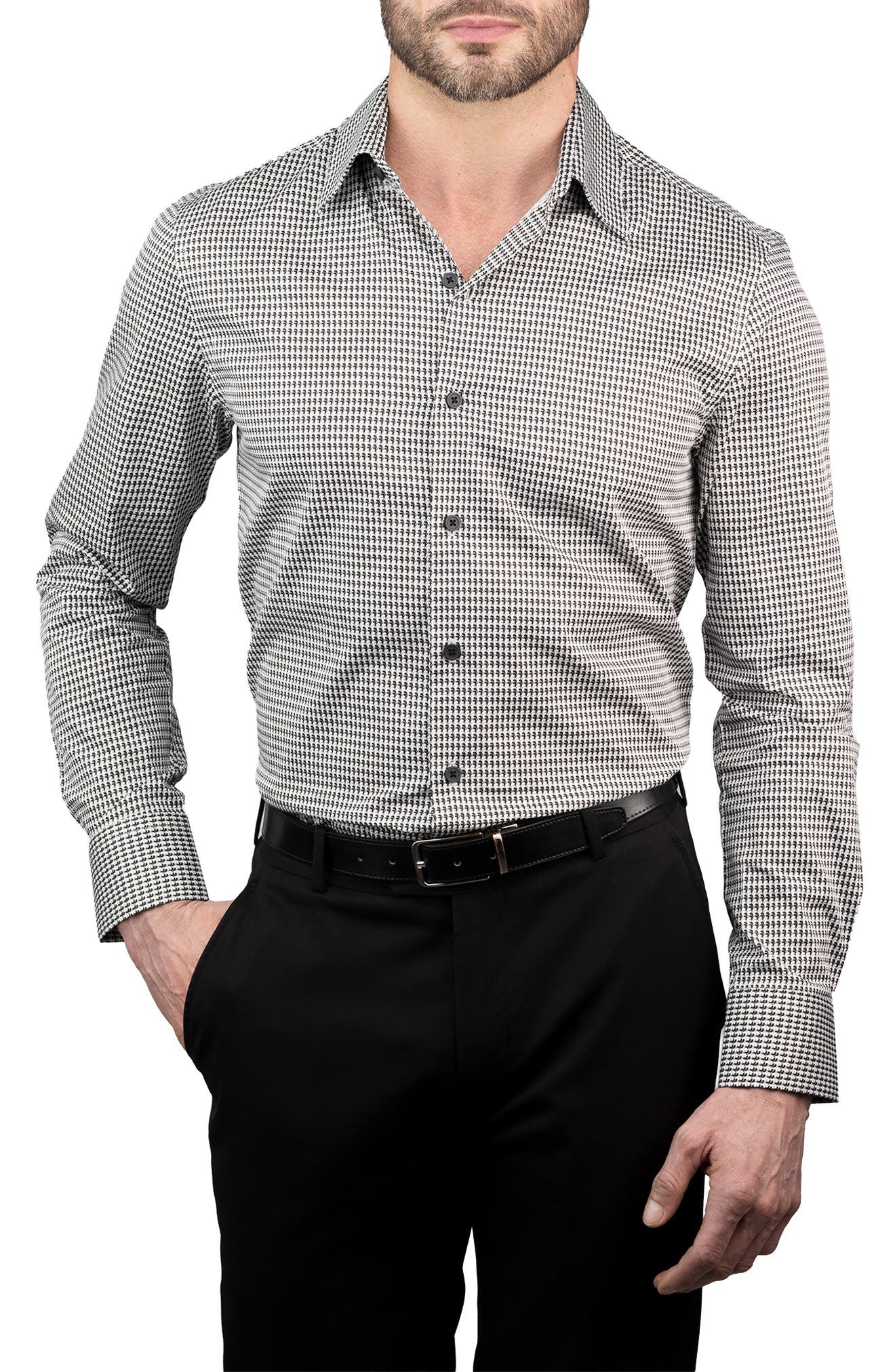 KARL LAGERFELD Trim Fit Kameo Print Cotton Dress Shirt