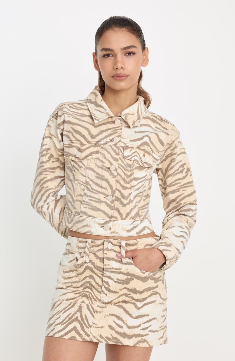 Good American Essential Crop Organic Cotton Denim Jacket, Alternate, color, Brown Tiger