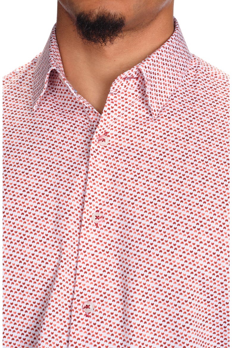 Micro Print Short Sleeve Stretch Cotton Button-Up Shirt, Alternate, color, RED