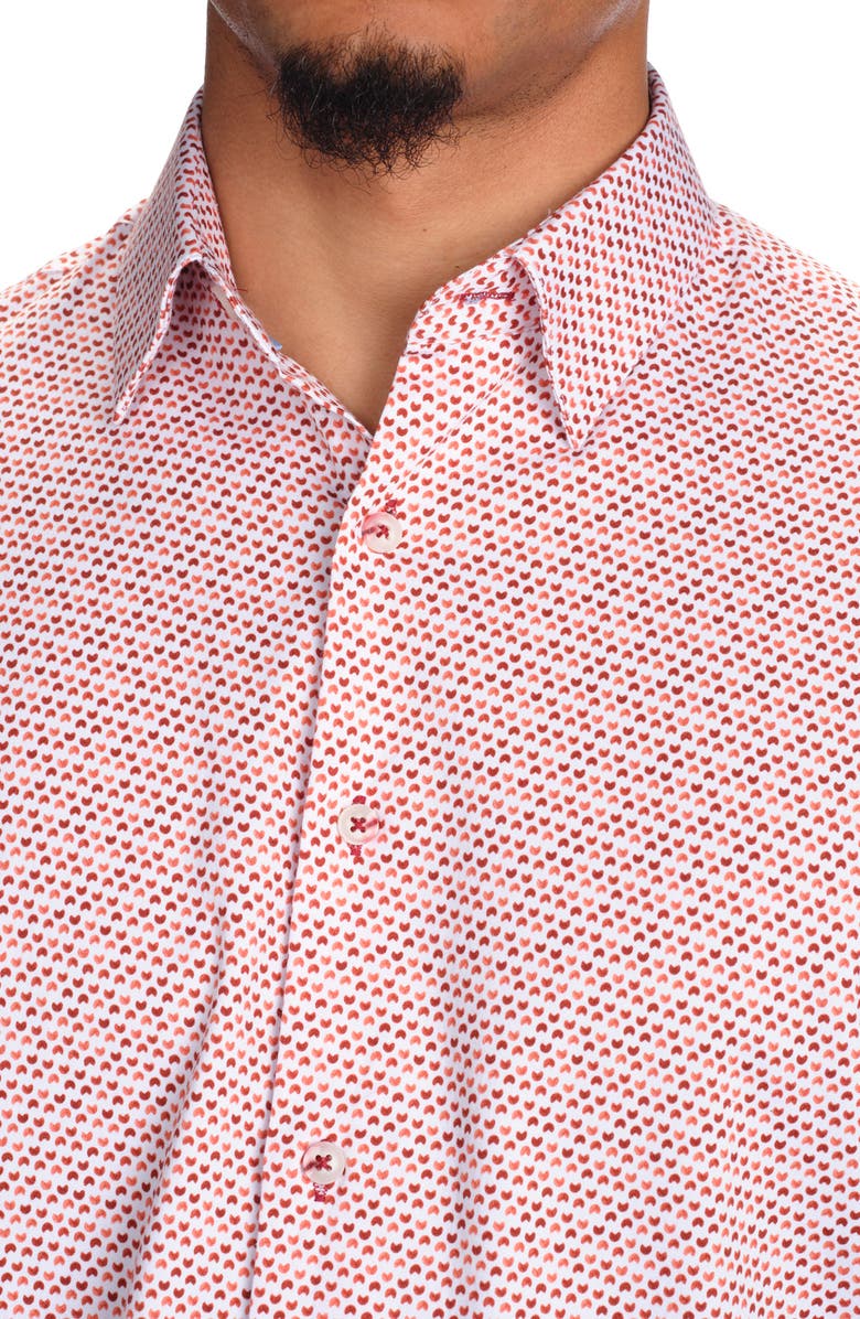 STUDIO GARNET LOS ANGELES Micro Print Short Sleeve Stretch Cotton Button-Up Shirt, Alternate, color, Red