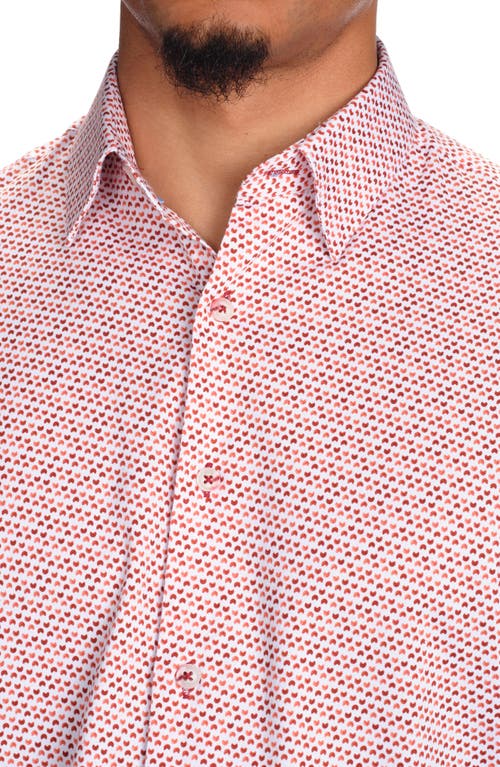 Studio Garnet Los Angeles Micro Print Short Sleeve Stretch Cotton Button-up Shirt In Red
