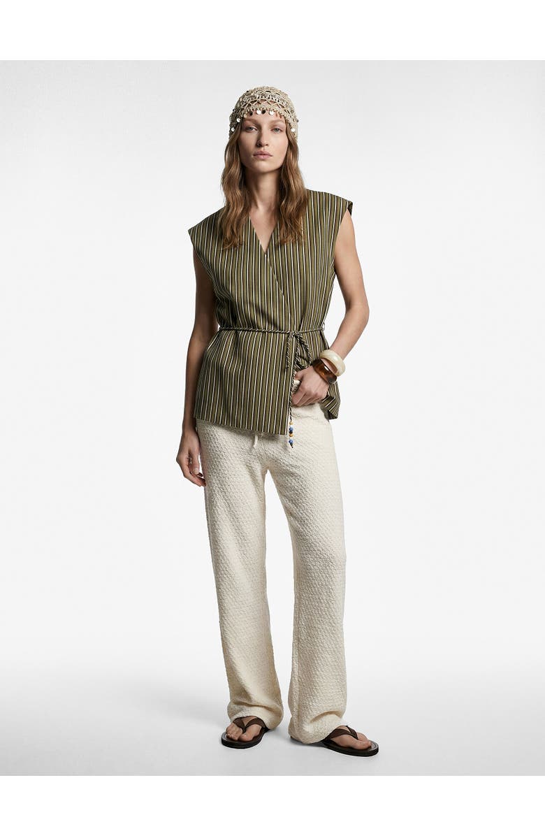 Koton Sleeveless V-Neck Striped Wrap Top, Alternate, color, Khaki Stripe