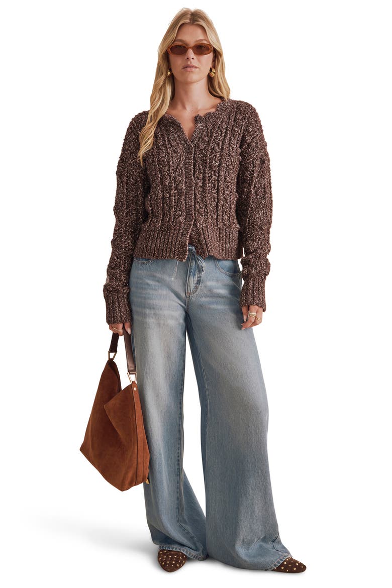 Hartford Pompom Cotton Blend Cardigan, Alternate, color, JAVA BROWN