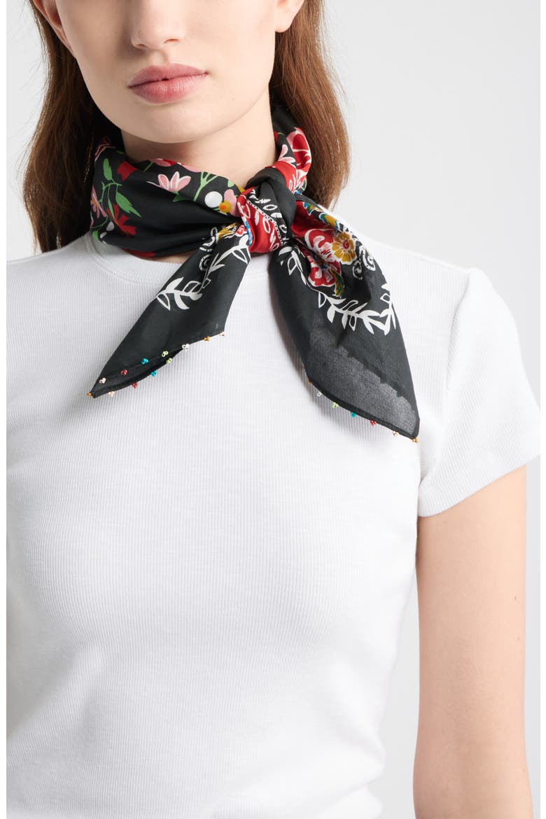 Beaded Cotton Bandana, Main, color, BLACK- RED COMBO