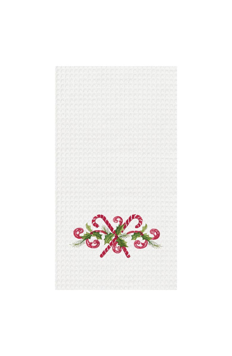 C&F Home 27" x 18" Candy Canes Embroidered Cotton Waffle Weave Kitchen Dishtowel, Main, color, White