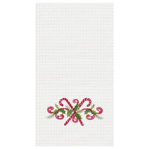 27" x 18" Candy Canes Embroidered Cotton Waffle Weave Kitchen Dishtowel