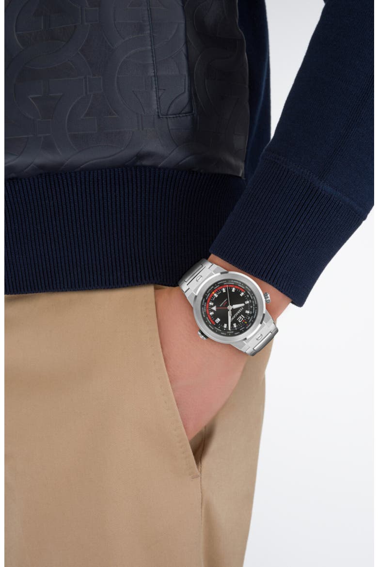 F-80 GMT Worldtime Bracelet Watch, 43mm, Alternate, color, STAINLESS STEEL