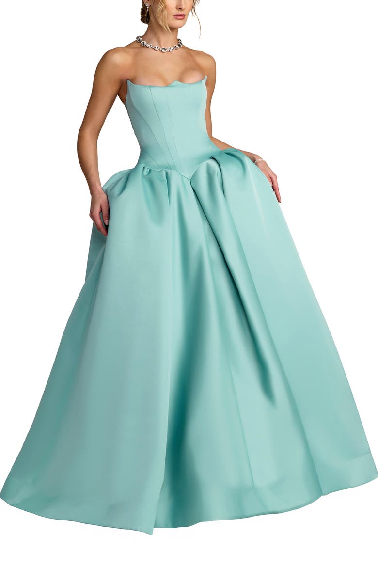 Strapless Sweetheart Satin Ball Gown with Pockets, Main, color, Seafoam