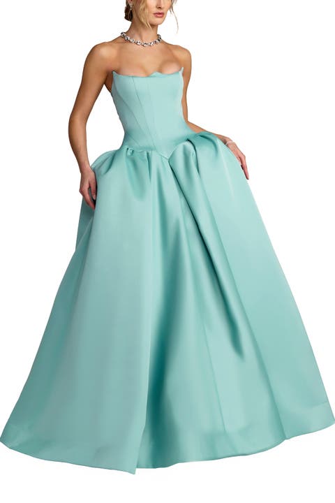 Strapless Sweetheart Satin Ball Gown with Pockets