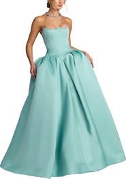 Mac Duggal Strapless Sweetheart Satin Ball Gown with Pockets