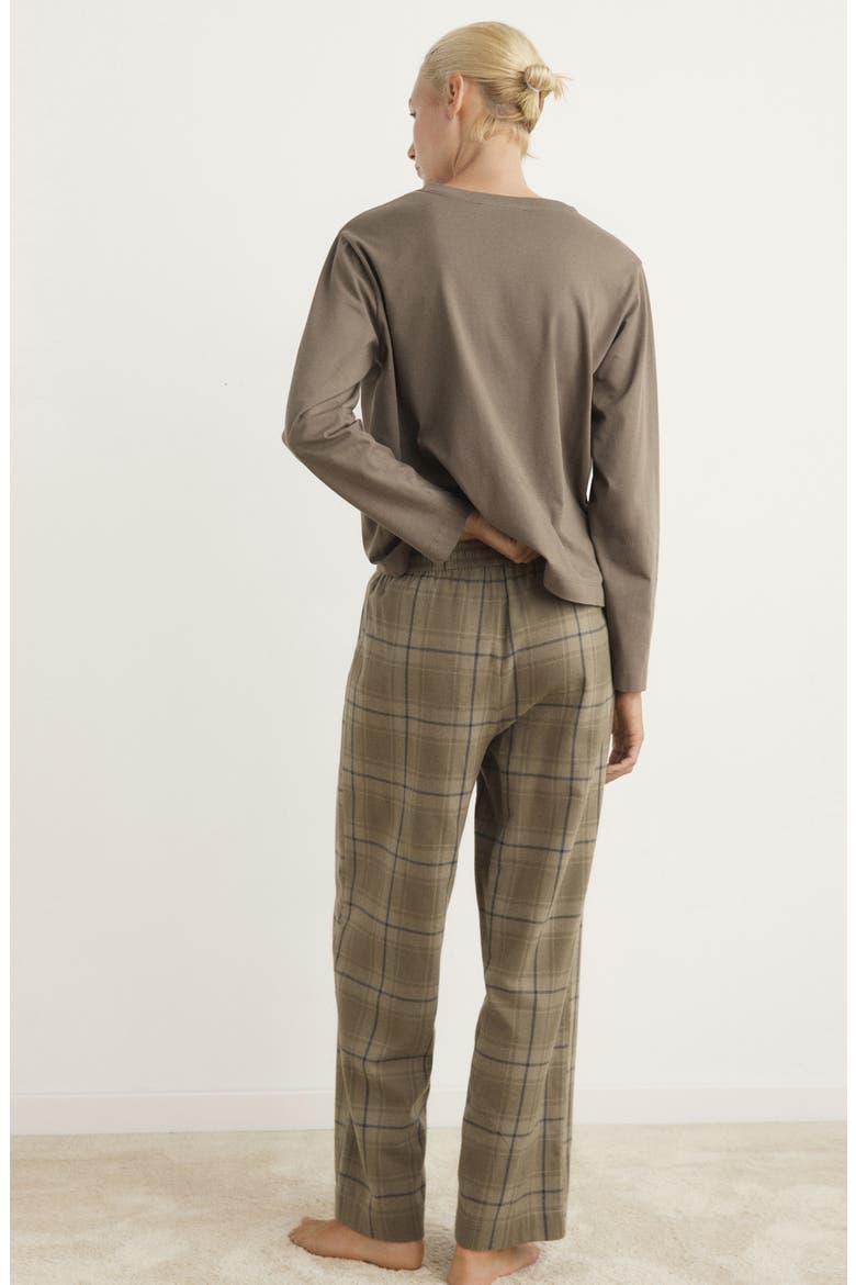 Check Cotton Flannel Pajamas, Alternate, color, OLIVE GREEN