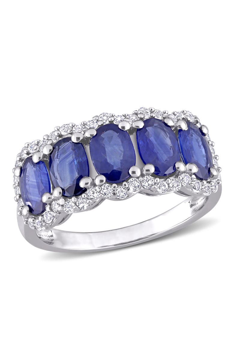 Julianna B. Sapphire & White Topaz Halo 5-Stone Ring, Main, color, Sapphire