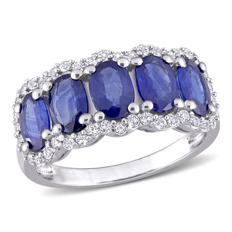 Sapphire & White Topaz Halo 5-Stone Ring