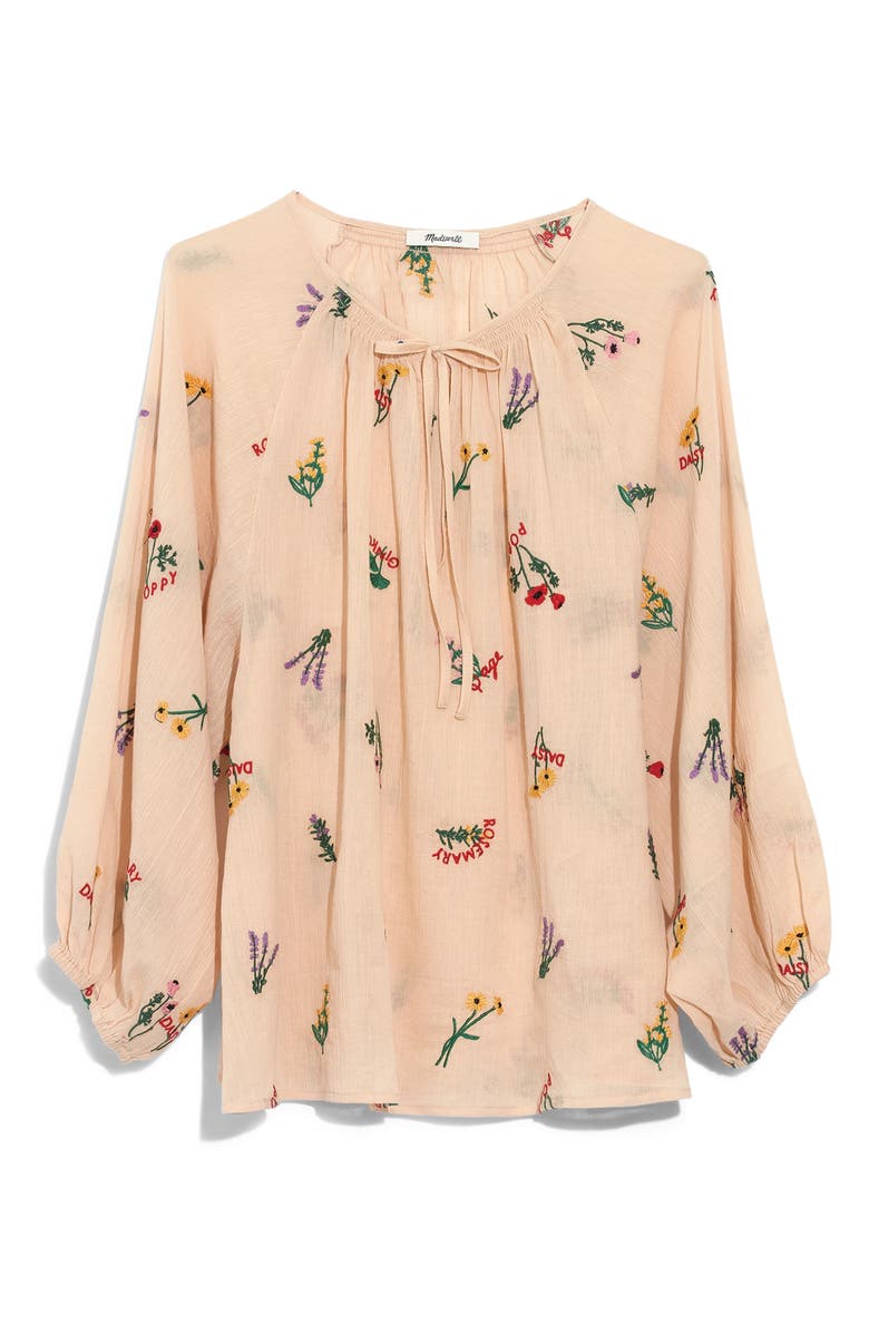 Madewell Botanical Embroidered Tie Neck Peasant Top, Main, color,