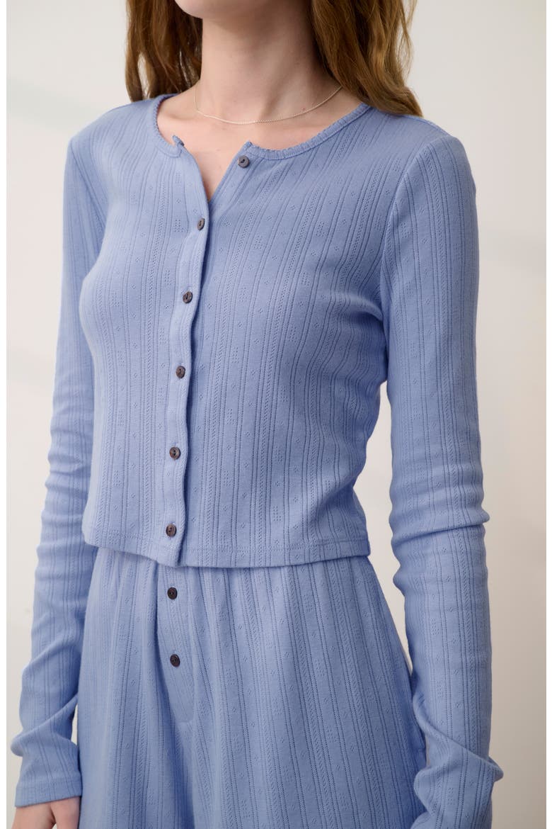 Short Sleeve Pointelle Cardigan, Main, color, BLUEBELL BLOOM