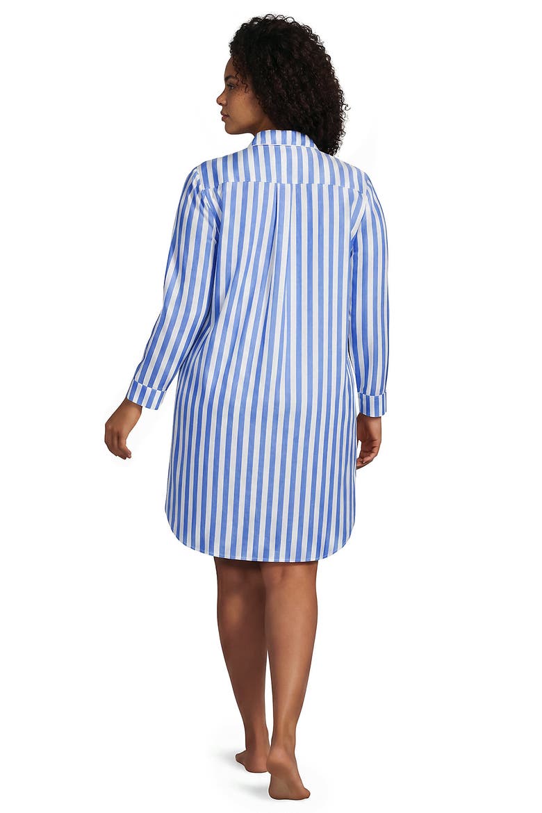 Cotton Poplin Long Sleeve Sleepshirt Nightgown, Alternate, color, Muted Cobalt Blue Stripe
