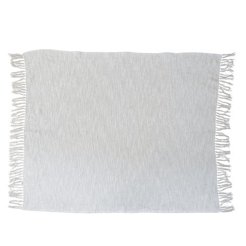 Cotton Throw Blanket with Silver Metallic Thread and Fringe, Cream