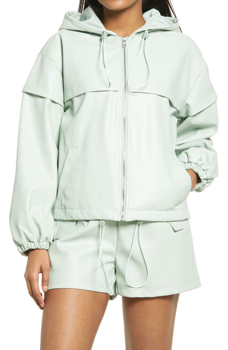 KENDALL + KYLIE Faux Leather Front Zip Hooded Jacket, Alternate, color,