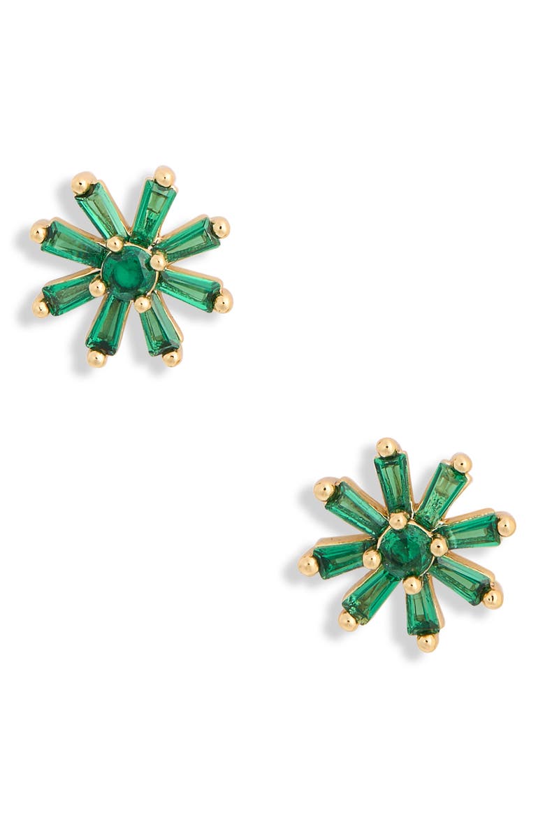 mini flower stud earrings, Alternate, color, EMERALD/ GOLD