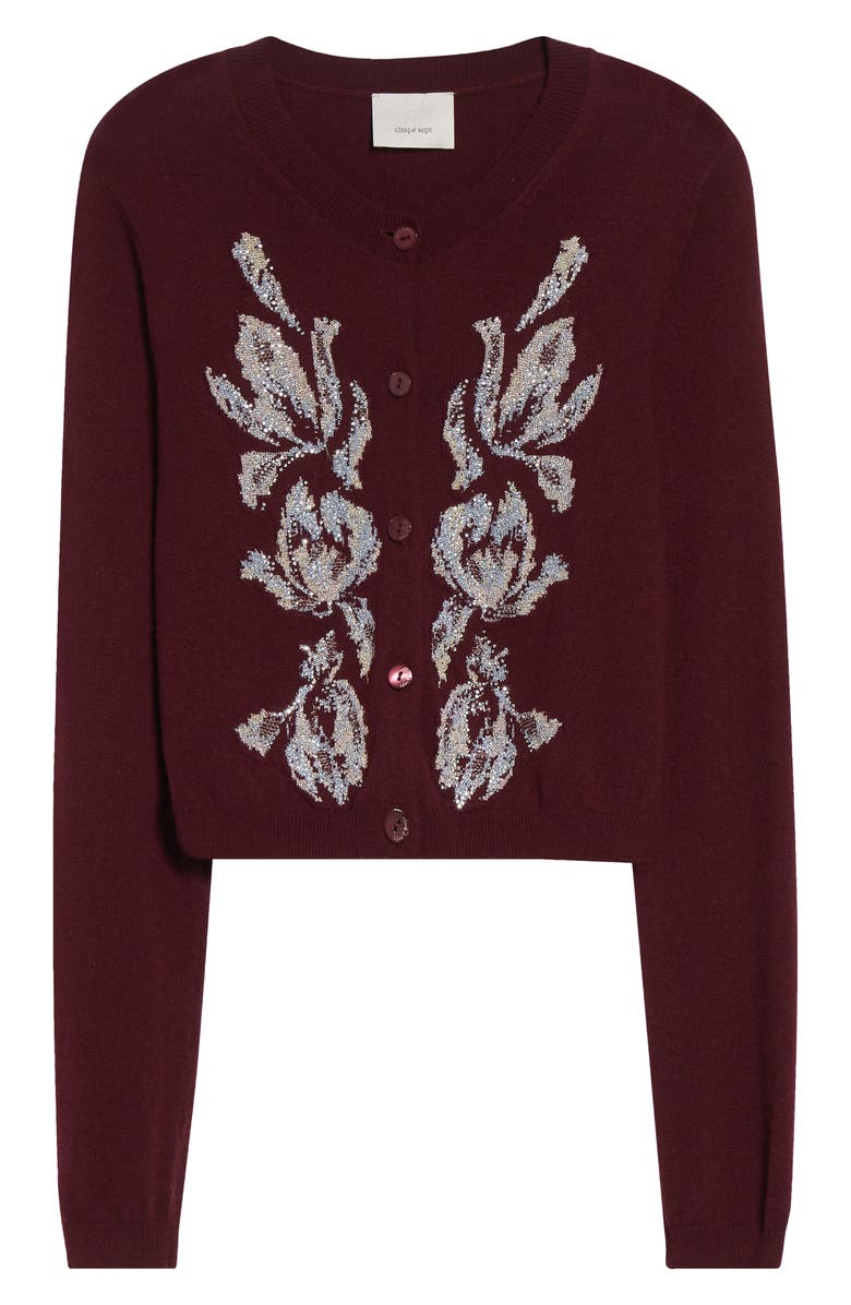 Cinq à Sept Isolde Tulip Jacquard Cardigan, Alternate, color, Deep Plum