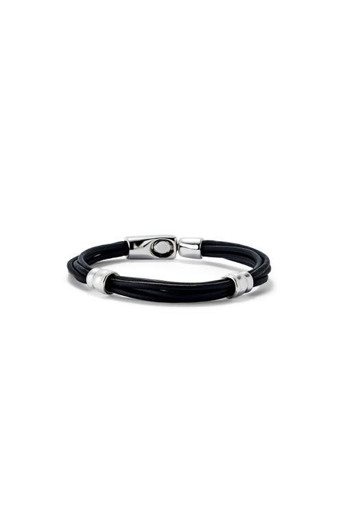 Unode50 Multiple Leather Bracelet With 2 Circumferences Plated In Silver