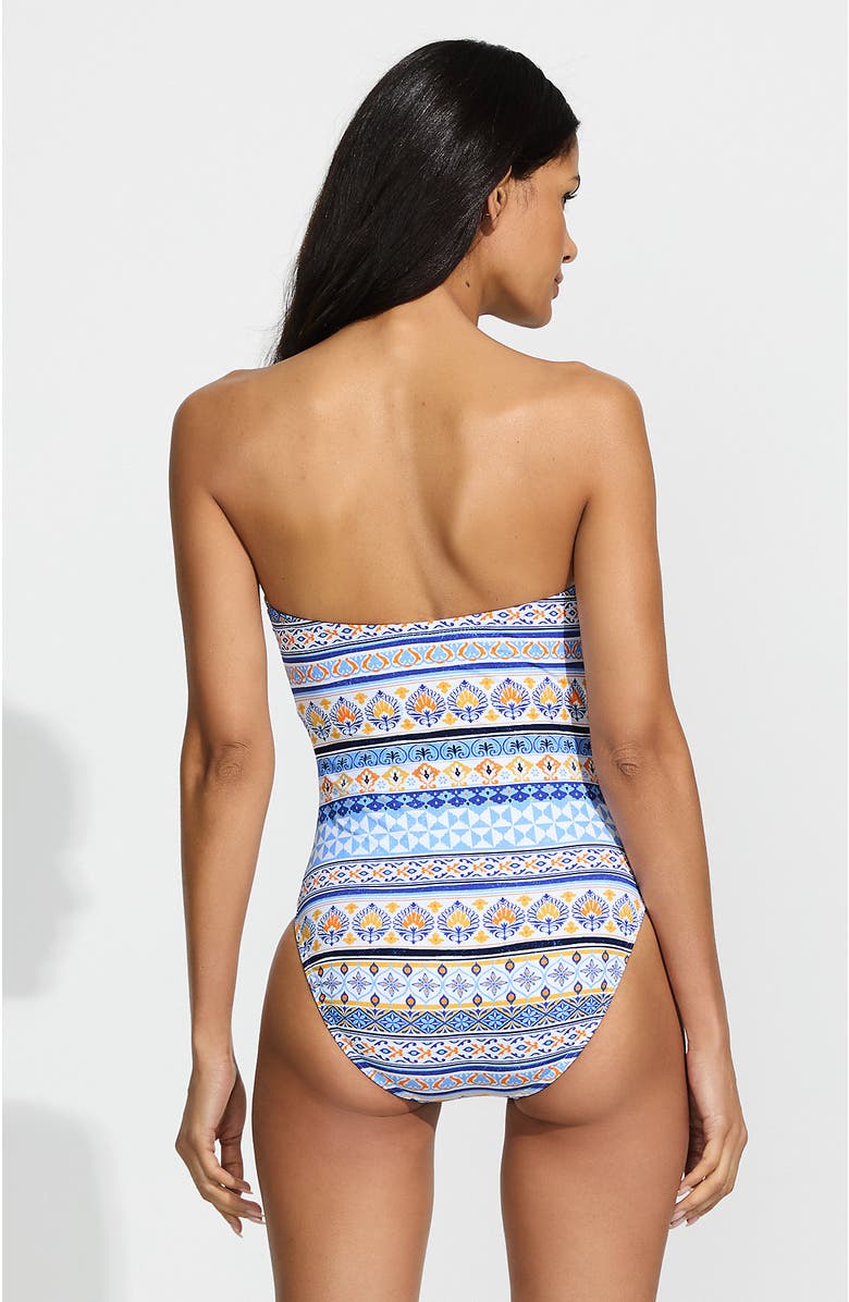 Lands
 End Ruched Multi-Way V-Neck Halter High Leg One Piece Swimsuit, Alternate, color, White Mosaic Multi Stripe