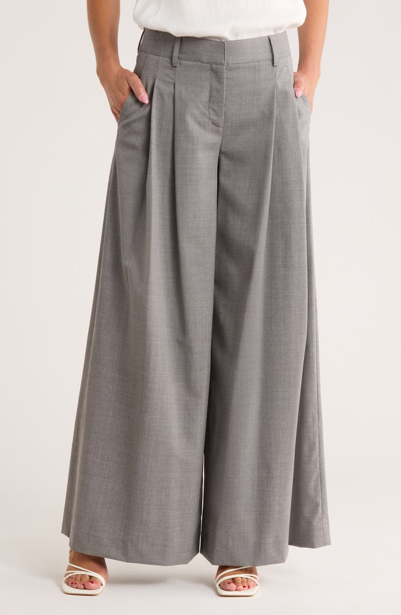 TWP New Didi Pleated Stretch Wool Wide Leg Pants, Main, color, Light Heather Grey
