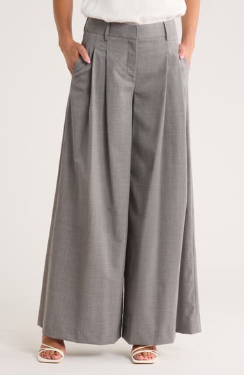 Twp New Didi Pleated Stretch Wool Wide Leg Pants In Gray