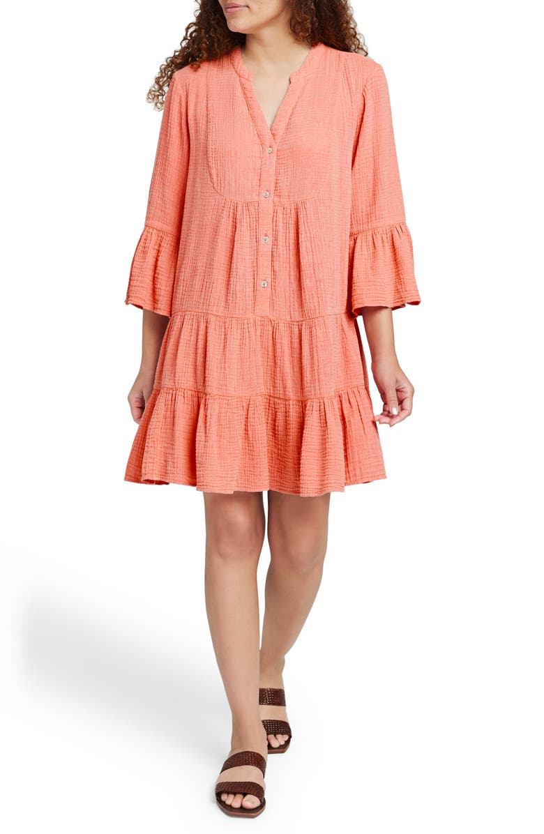 Faherty Kasey Dream Gauze Tiered Organic Cotton Minidress, Main, color, Coral