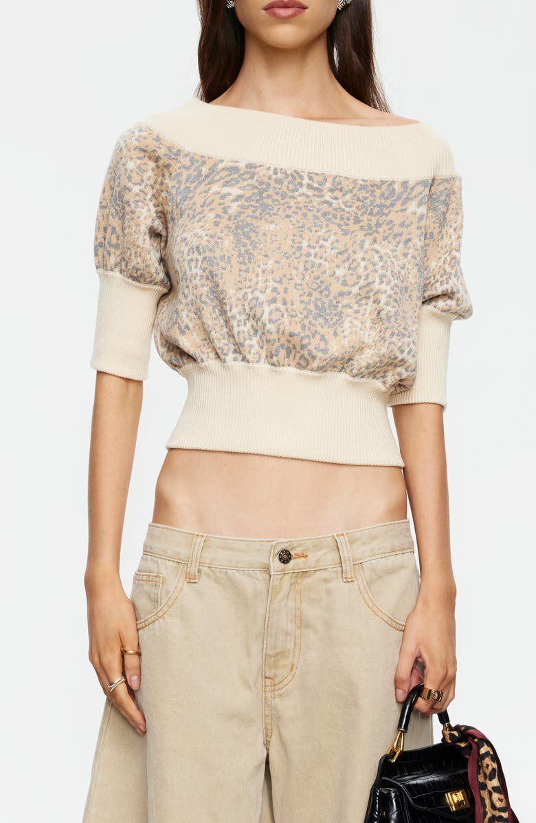 LIONESS Adriana Off the Shoulder Sweater, Main, color, Leopard