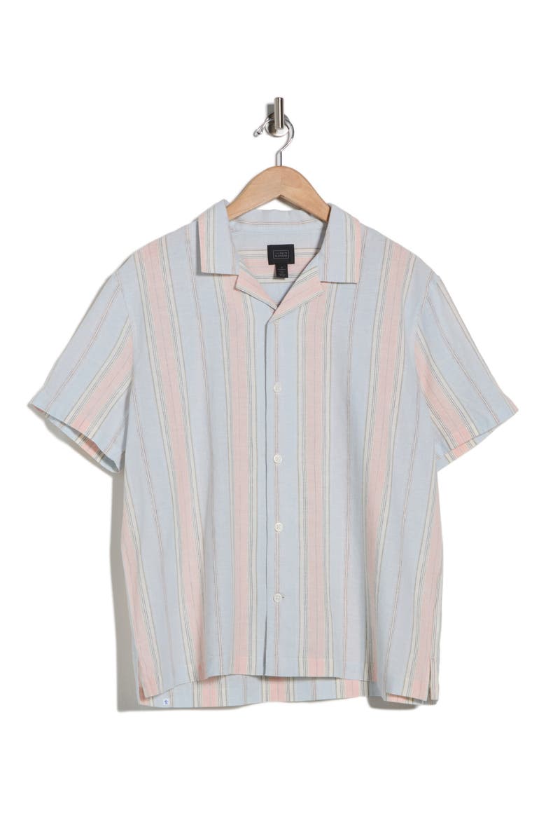 Linen & Cotton Short Sleeve Camp Shirt, Alternate, color, BLUE RIVER STRIPE