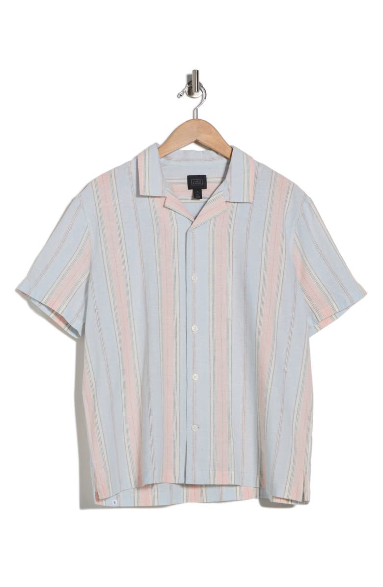 14th & Union Linen & Cotton Short Sleeve Camp Shirt, Alternate, color, Blue River Stripe