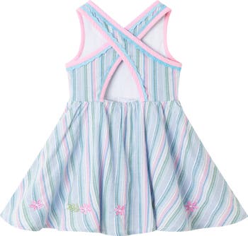 Kids' Embroidered Flower Stripe Dress