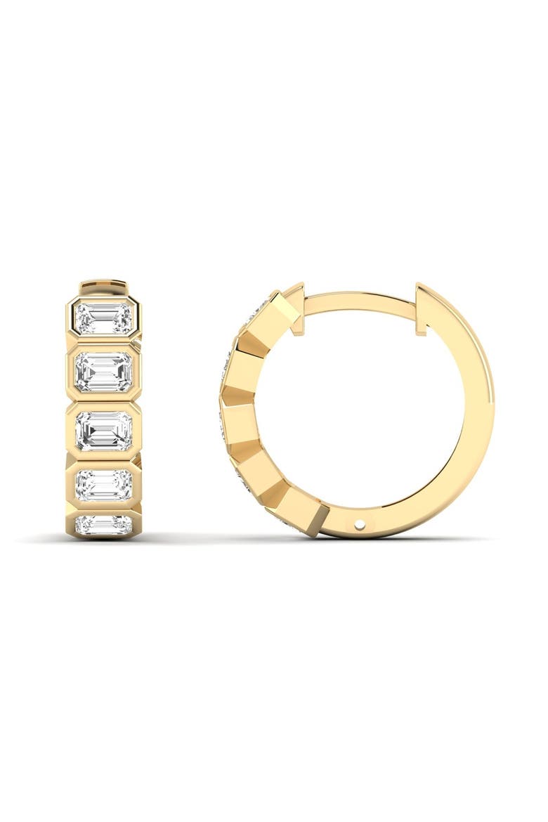 East West Emerald Bezel Lab Diamond Huggie in 14K Gold, Main, color, Yellow Gold