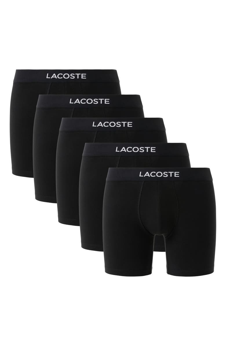 Lacoste Core Essentials Assorted 5-Pack Stretch Cotton Boxer Briefs, Alternate, color, Black