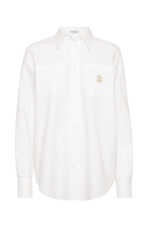 BRUNELLO CUCINELLI　グレーｘホワイト　ストライプ　フリルシャツ Brunello Cucinelli ストライプ シャツ | ホワイト | FARFETCH JP