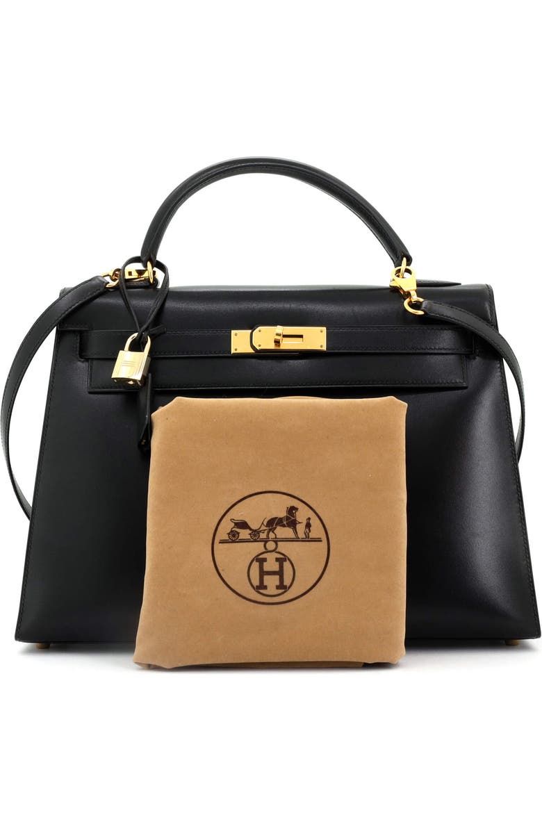 Pre-Owned Hermes Kelly Handbag Black Box Calf with Gold Hardware 32, Alternate, color,