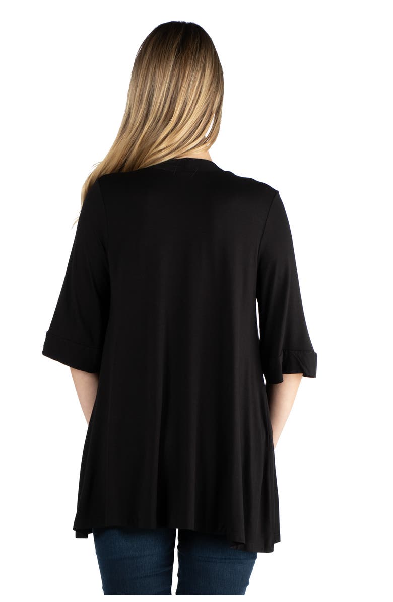 24seven Comfort Apparel Maternity Open Front Elbow Length Sleeve Cardigan, Alternate, color, Black